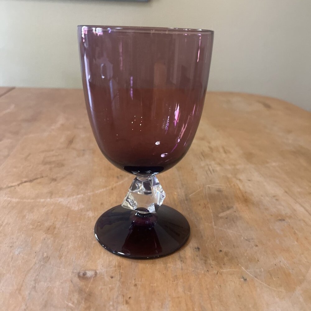 Vintage Footed Wine Glass Crystal Stem 5.5" Tall MCM Bryce Amethyst Purple